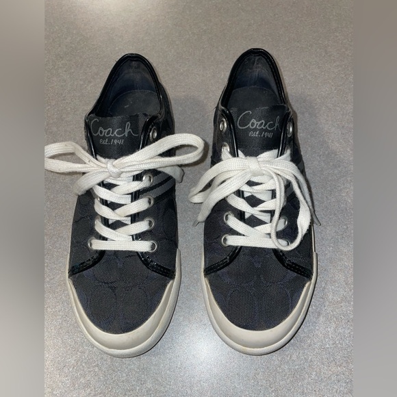 Coach Women's Folly Black Signature Logo Canvas Stripe Sneaker Size US 6 - Picture 2 of 6